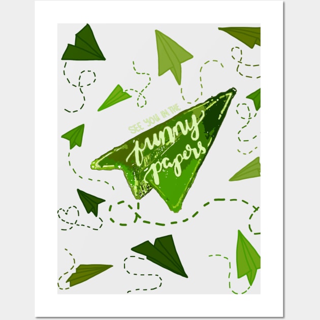 GREEN PAPER AIRPLANES | SEE YOU IN THE FUNNY PAPERS Wall Art by ulricartistic